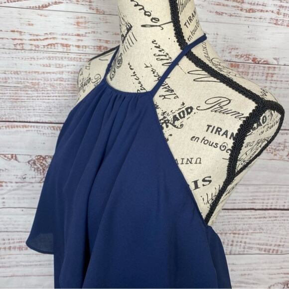 Show me your MuMU  Navy Halter Chiffon Maxi bridal size XXsmall Summer Dress‎ - Picture 5 of 10